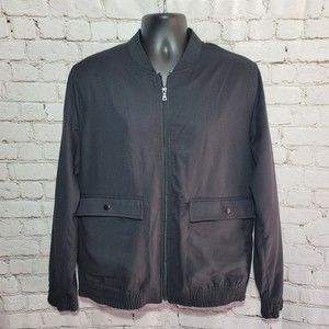 ALFANI Mens Bomber Jacket Texture New Size Medium Black Long Sleeves Zipper